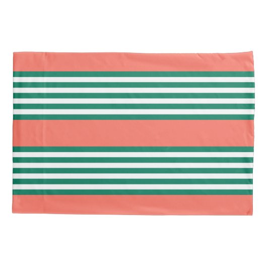 Groen en wit vijf strips met koraal kussensloop (Achterkant)