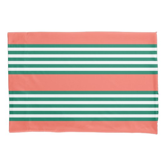 Groen en wit vijf strips met koraal kussensloop (Voorkant)