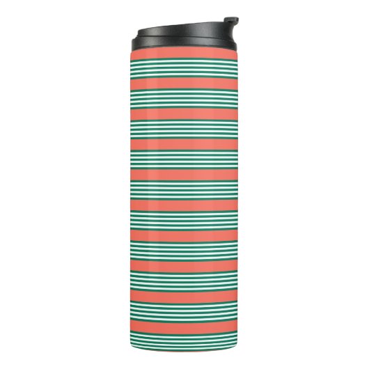 Groen en wit vijf strips met koraal thermosbeker (Gedraaid links)