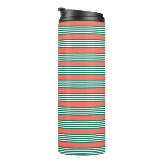 Groen en wit vijf strips met koraal thermosbeker (Geroteerd rechts)