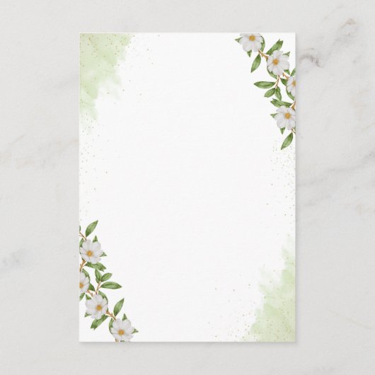 Groen en Wit Waterverf Bloemen Trouwdetails Informatiekaartje (Achterkant)