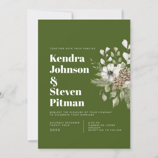 Groen en wit winterbos Bouquet Modern Wedding Kaart (Voorkant)