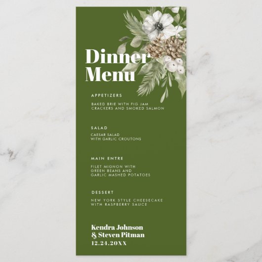 Groen en wit winterbos Bouquet Modern Wedding Menu (Voorkant)