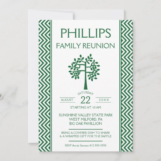 Groen en wit Zig Zag Familie - Aankondiging van he (Voorkant)