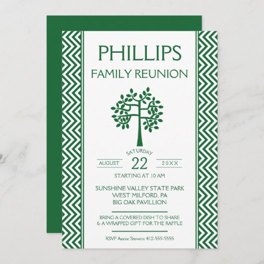 Groen en wit Zig Zag Familie - Aankondiging van he (Voorkant / Achterkant)