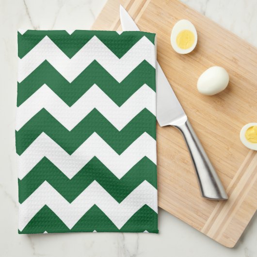 Groen en wit Zigzag Theedoek (Quarter Fold)