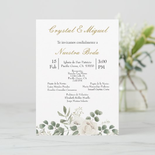 Groen en witte bloem bruiloft uitnodiging (Staand voorkant)