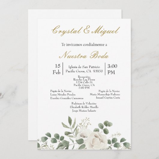 Groen en witte bloem bruiloft uitnodiging (Voorkant / Achterkant)