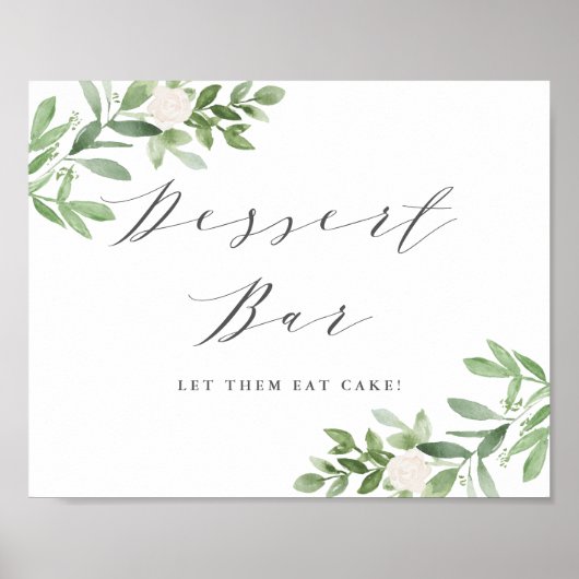 Groen en witte bloemen bruiloft Dessert Bar Poster (Voorkant)