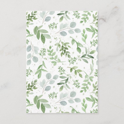 Groen en witte bloemen bruiloft details informatiekaartje (Achterkant)