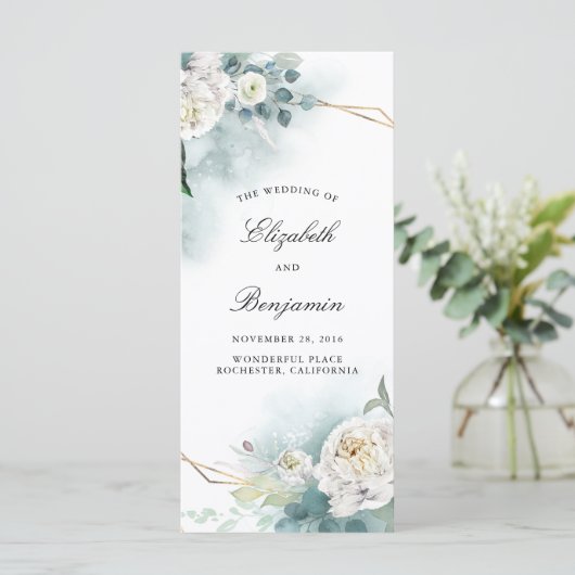 Groen en witte bloemen bruiloft programma's (Staand voorkant)