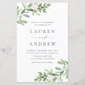 Groen en witte bloemen bruiloft uitnodiging (Voorkant)