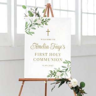 Groen en Witte Bloemen Eerste Communie Welkom Poster