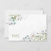 Groen en witte bloemen elegante bruiloft RSVP kaartje (Achterkant)