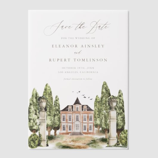 Groen en witte bloemen grijs Save the Date Vellum Uitnodigingen (Voorkant)