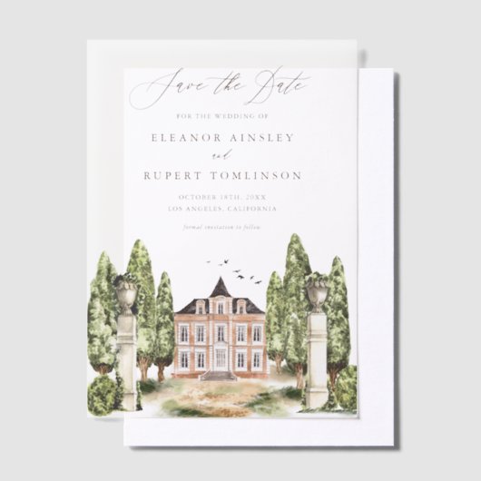 Groen en witte bloemen grijs Save the Date Vellum Uitnodigingen (Offset)