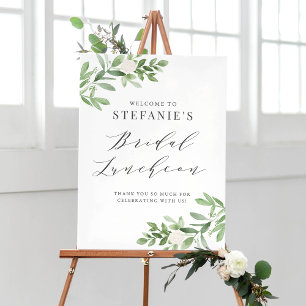 Groen en witte bloemen grijze bruids lunch poster