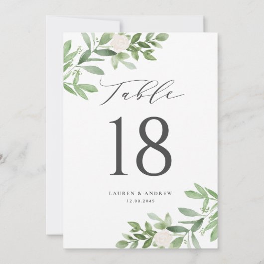 Groen en witte bloemen grijze tafel nummers (Achterkant)