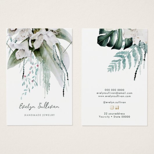 Groen en witte bloemen ketting display kaart (Voorkant /achterkant)