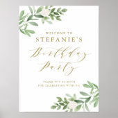 Groen en Witte Bloemen Verjaardagsfeestje Welkom Poster (Voorkant)