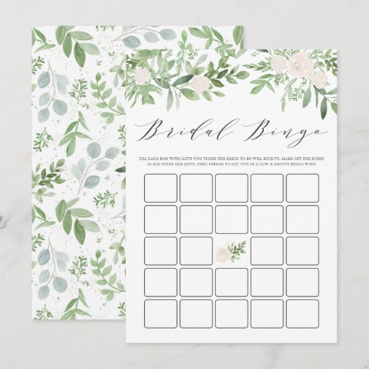 Groen en witte bloemen Vrijgezellenfeest Bingo Informatiekaartje (Voorkant / Achterkant)