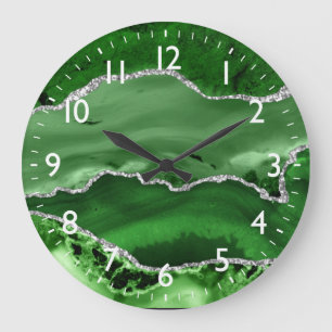 Groen en Zilver Faux Glitter Marble Agate  Grote Klok