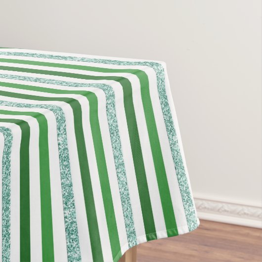 Groen en zilver Glitter Stripes Patroon Tafelkleed (Voorbeeld)