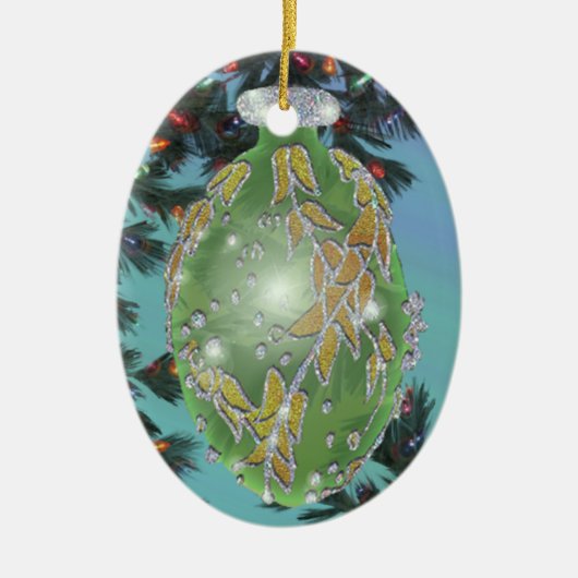 Groen en zilverglas keramisch ornament (Voorkant)