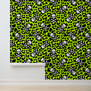 Groen en zwart 80s Punk Rock Leopard Print Behang