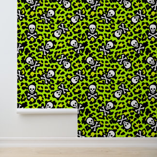 Groen en zwart 80s Punk Rock Leopard Print Behang