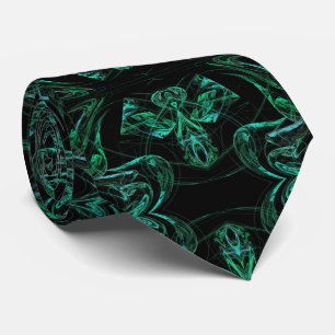 Groen en Zwart Abstract Fractal Necktie Stropdas