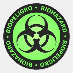 Groen en zwart Bilingual Biohazard Symbool Sticker
