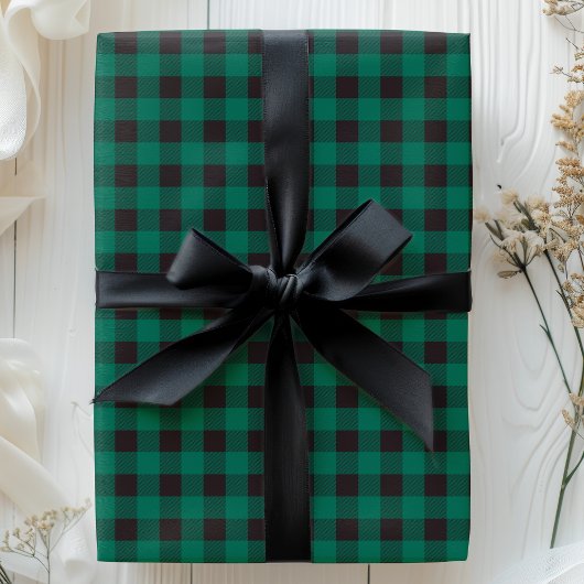 Groen En Zwart Buffalo Plaid Cadeaupapier