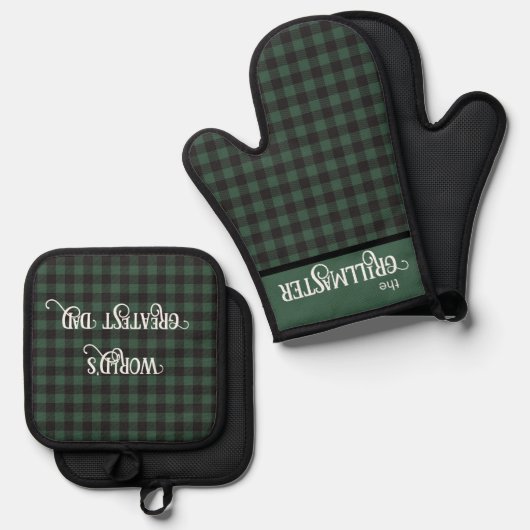 Groen en Zwart Buffel Plaid Grillmaster Papa Ovenwant & Pannenlap Set (Voorkant / Achterkant)
