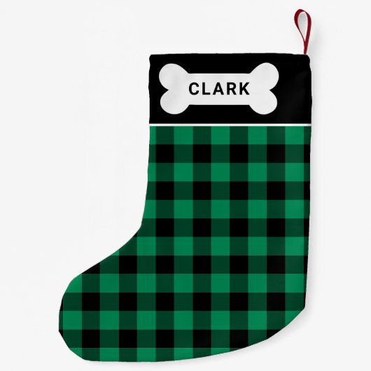 Groen en zwart buffelbalmonogram kleine kerstsok (Achterkant)