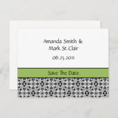 Groen en zwart Damast Save The Date Aankondigingskaart (Voorkant / Achterkant)