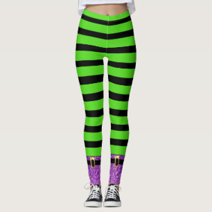 Groen en zwart gestreepte Halloween Witch Leggings