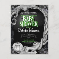 Groen en Zwart Halloween Baby shower Invitation