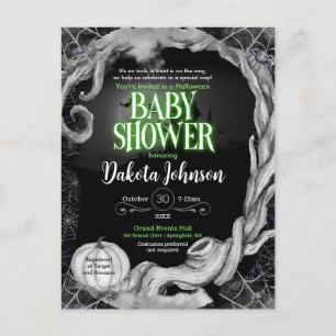 Groen en Zwart Halloween Baby shower Invitation Uitnodiging Briefkaart