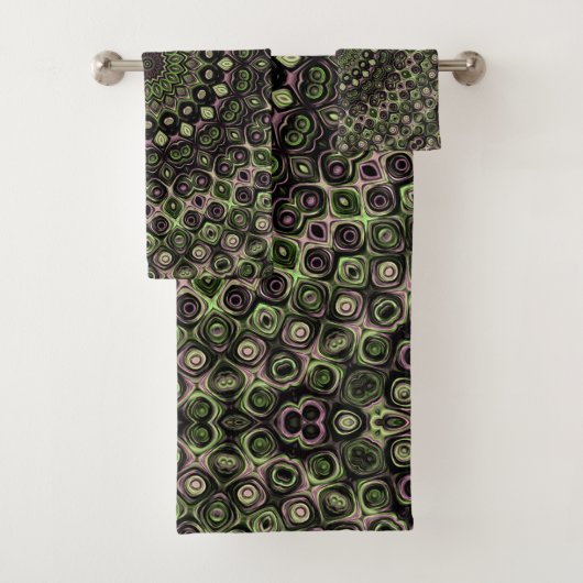 Groen en zwart Kaleidoscoop Mandala Patroon Bad Handdoek (Insitu)
