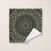 Groen en zwart Kaleidoscoop Mandala Patroon Bad Handdoek (Wasdoekje)