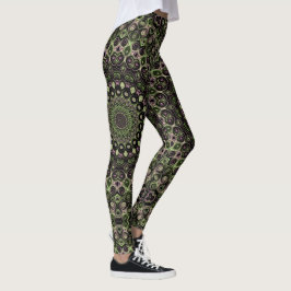 Groen en zwart Kaleidoscoop Mandala Patroon Leggings