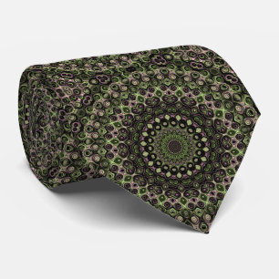 Groen en Zwart Kaleidoscoop Mandala Patroon Stropdas