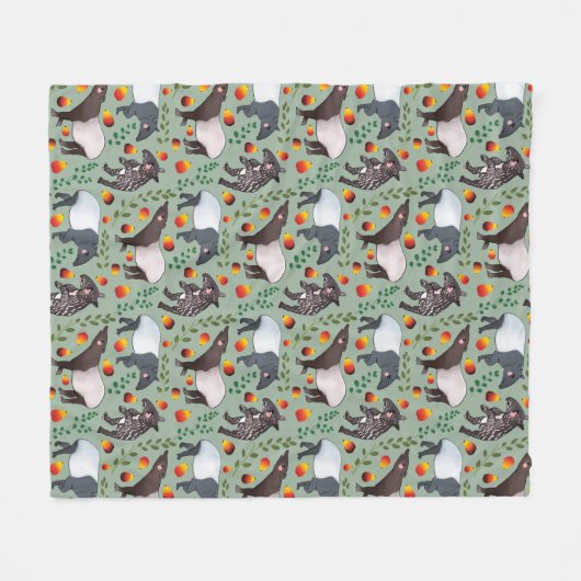 Groen en zwart Malayan Tapir Animal Pattern Fleece Deken (Voorkant (Horizontaal))