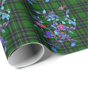 Groen en zwart met blauwe  rozen cadeaupapier