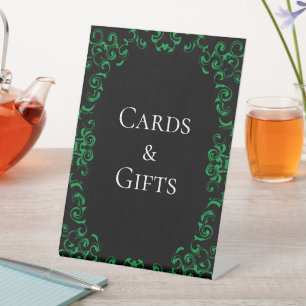 Groen en zwart wirl Gothic Wedding Reclamebord Met Voetstuk