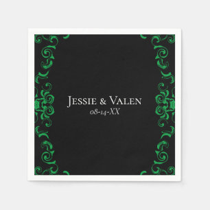 Groen en zwart wirl Gothic Wedding Servet