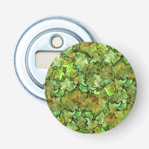 Groen Engels Ivy Natuur Waterverf Pattern Button Flesopener