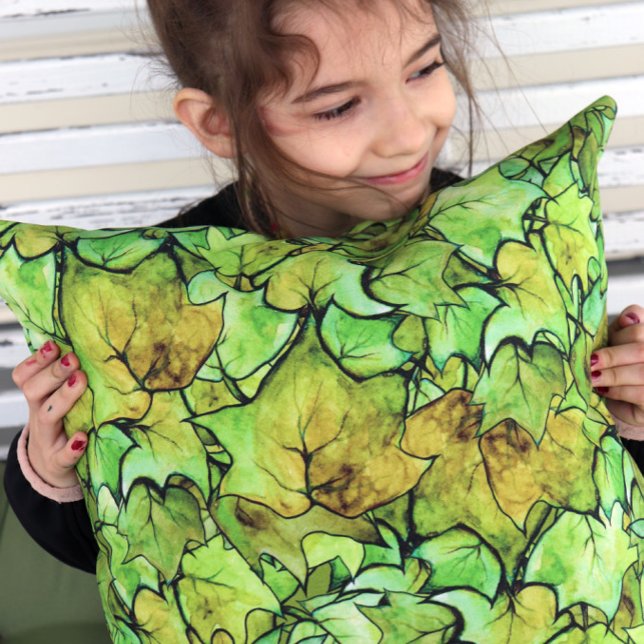 Groen Engels Ivy Natuur Waterverf Pattern Kussen (Creator heeft geüpload)