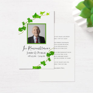Groen Engels Ivy Vine begrafenis gebed Visitekaartje